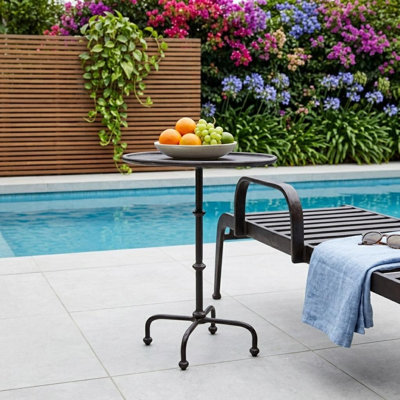 Table d'appoint à piédestal d'extérieur 20 po en aluminium noir