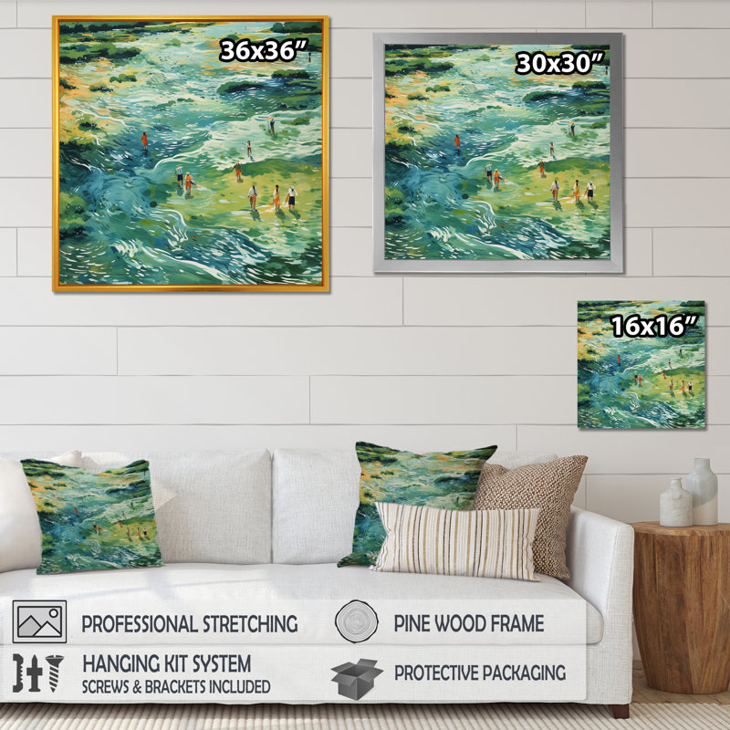 «Green Peaceful Tide Pools I» - art mural minimaliste côtier, Toile tendue, H 36 po x l 36 po x P 1,5 po