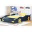 Lit double en forme de voiture de course avec rangement - Bleu foncé / jaune Fabrication en bois robuste pour chambre à coucher-853830442-853830440