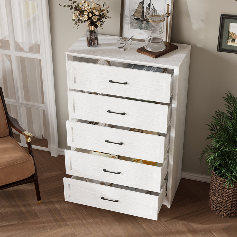 Commode 5 tiroirs 46,5 po de hauteur, Blanc