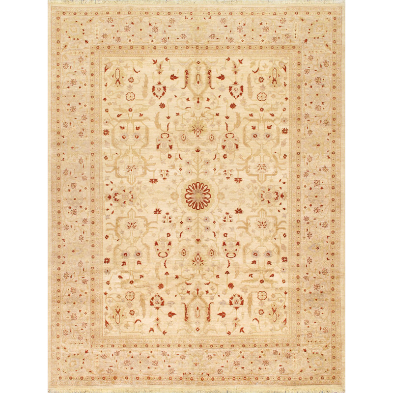 Tapis unique noué à la main ivoire 9 pi 3 po x 12 pi 2 po