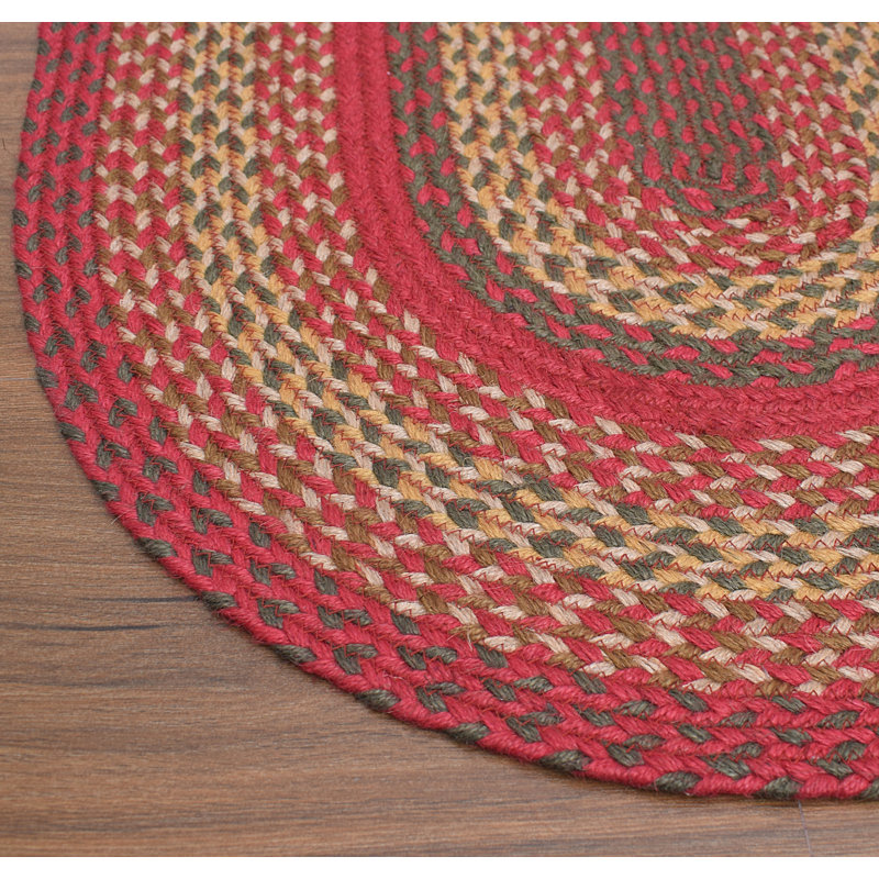 Burkleigh Farmhouse Braided Red Jute Area Rug, Oval 5' x 7'