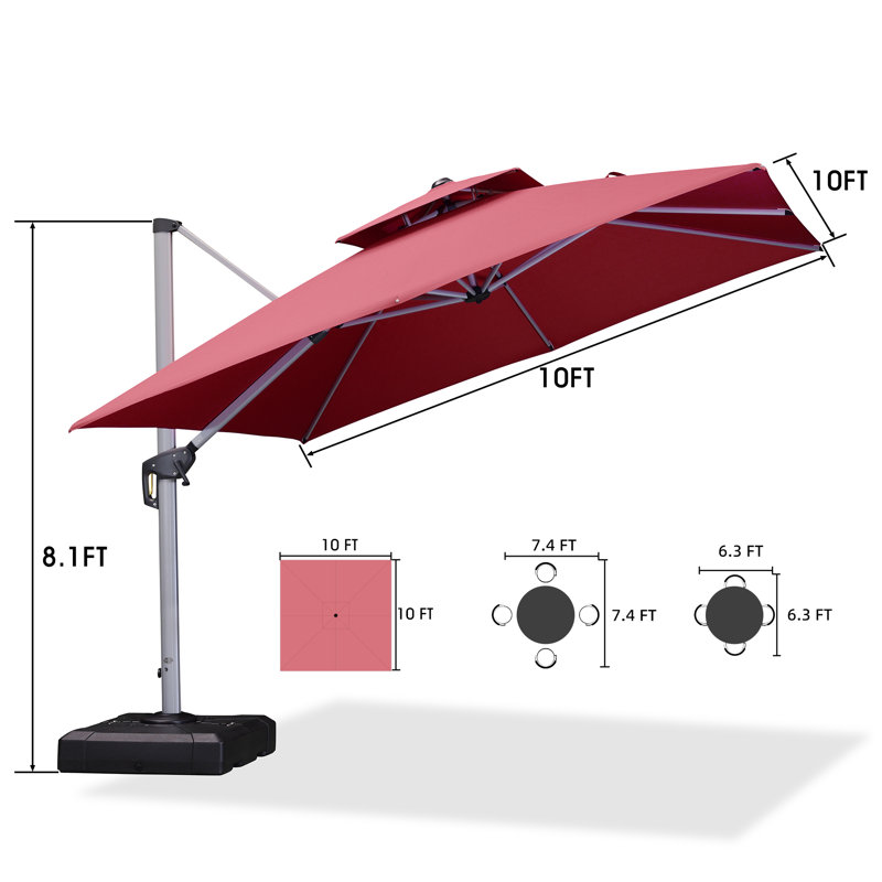 Parasol carré en porte-à-faux 120 po avec base Mutluyaka, rouge, Terra