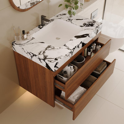 Meuble-lavabo de salle de bain avec plateau en faux marbre
