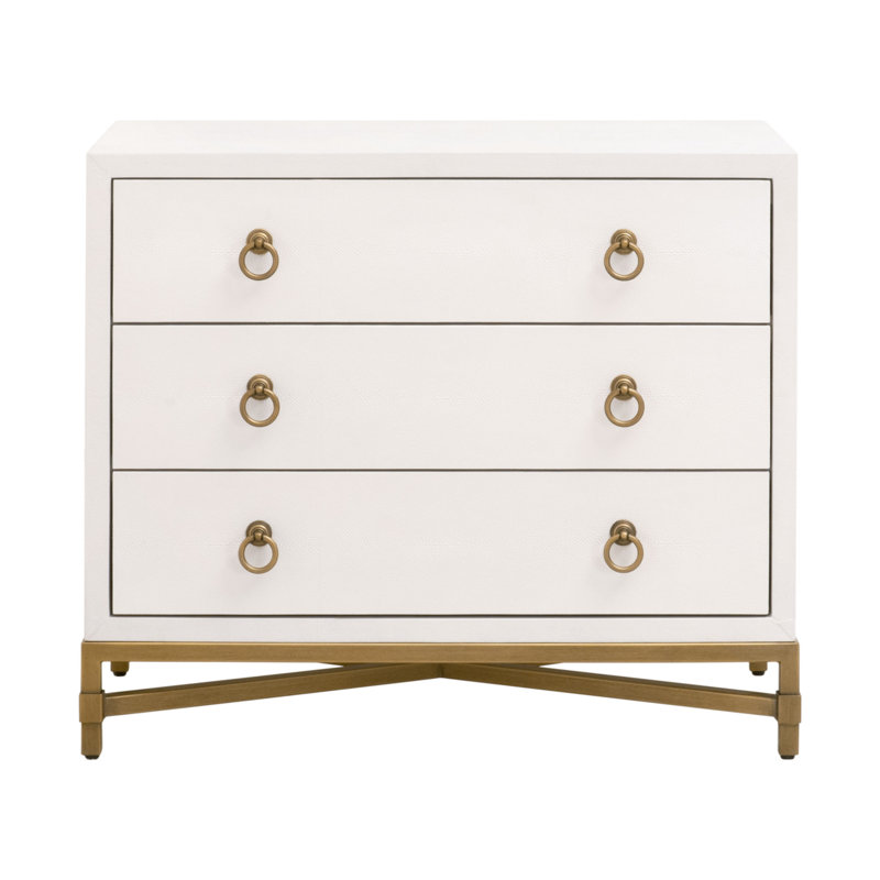 Cream and Gold 3-Drawer Faux Shagreen Nightstand