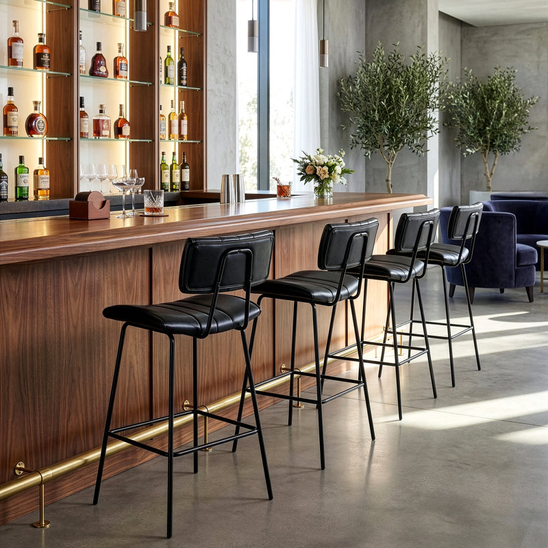 Set of 2 Palgrave Bar Stool with Black Metal Legs, Bar Stool (28.30" Seat Height), Black