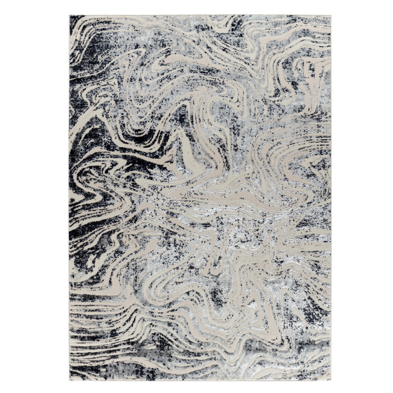 Tapis gris / bleu marine de la collection Maz, Rectangle 8 pi x 10 pi 9 po