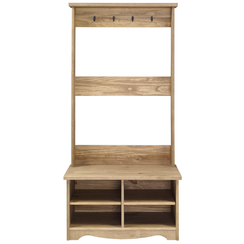 Cortavious Hall Tree 31.5'' Wide with Bench and Shoe Storage, brown 