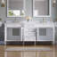 Meuble-lavabo autoportant en bois massif Gamella l 80 po x H 35 po avec comptoir en quartz blanc Carrera résistant aux taches et lavabo double, blanc-1536459233-1500794680