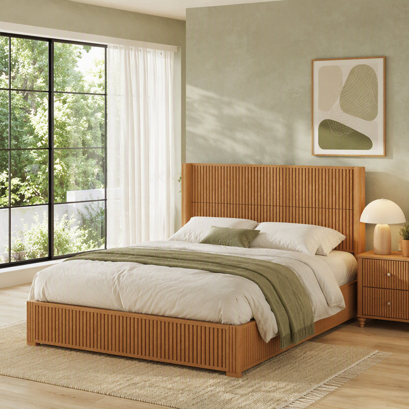 Solid Wood Platform Bed Frame with Headboard, Queen