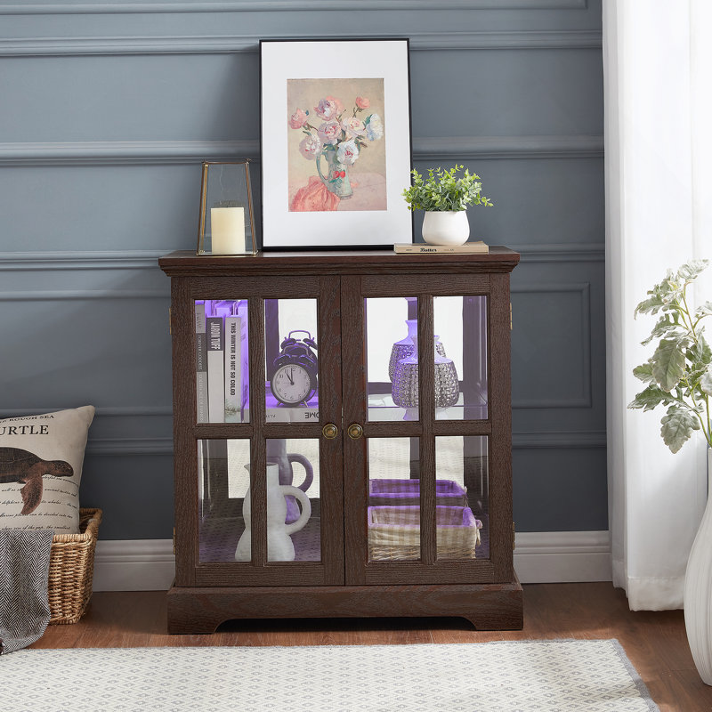 Vitrine à DEL, bibliothèque avec tablettes réglables pour la décoration intérieure et l'organisation, Cherry
