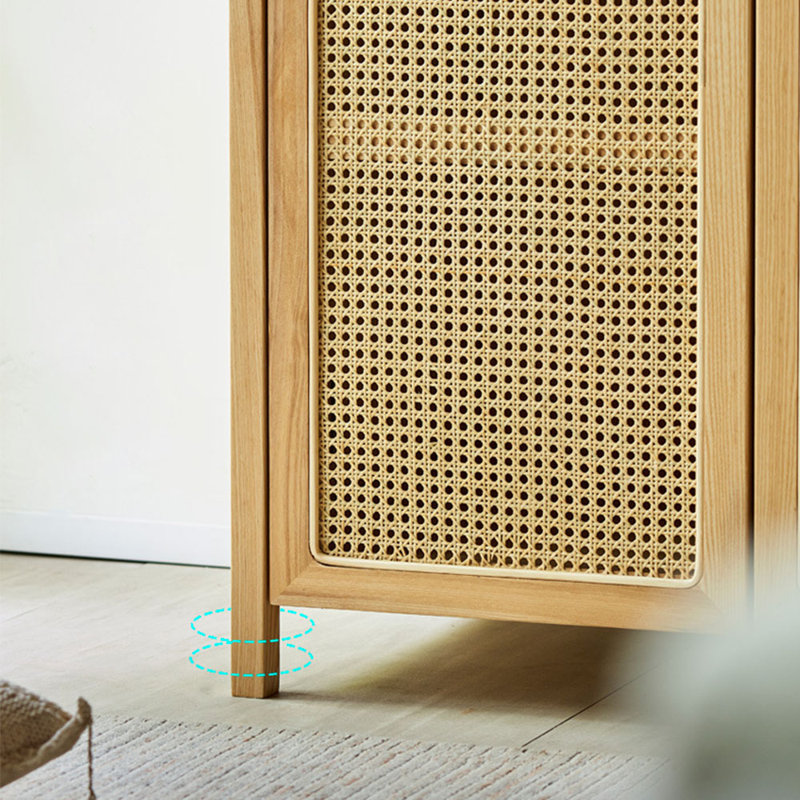 Armoire de rangement en bois et rotin à trois portes