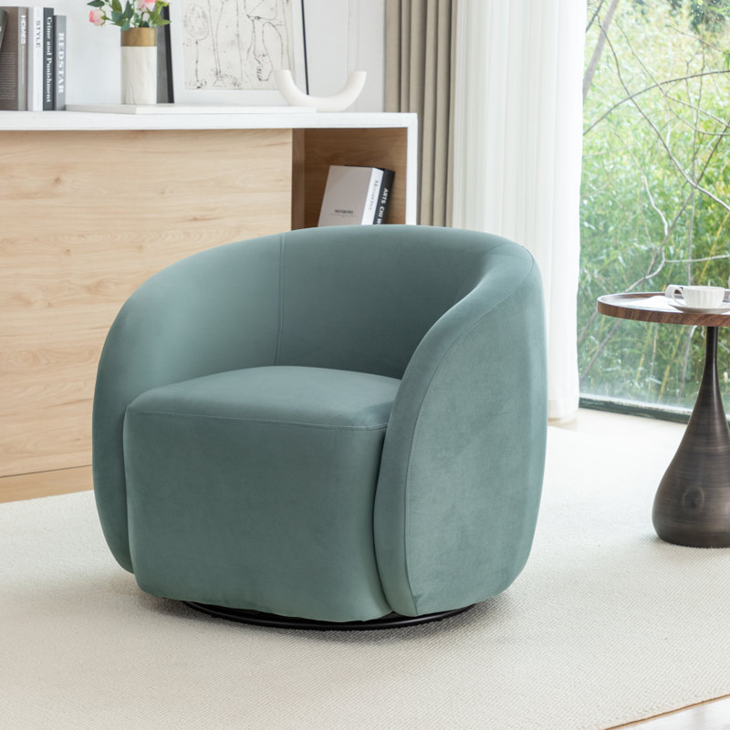 Fauteuil demi-tonneau pivotant en velours Arrun, Bleu