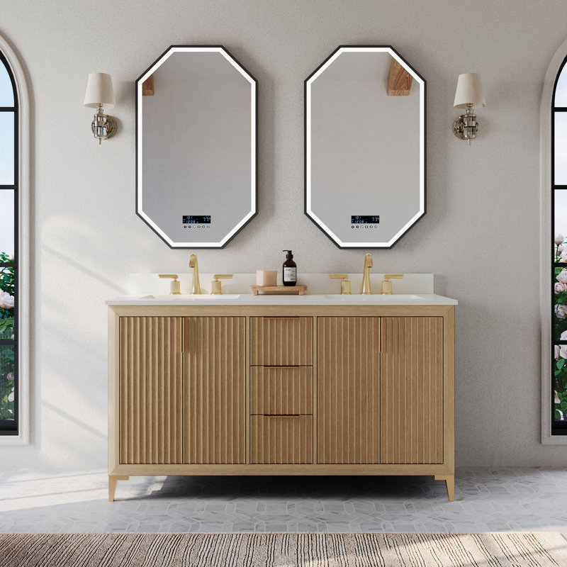 Turlington Freestanding Standard Bathroom Vanity with Top, Oak, 60"