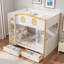 Lit superposé avec garde-corps en forme de maison, tablettes de rangement et tiroirs-557149898