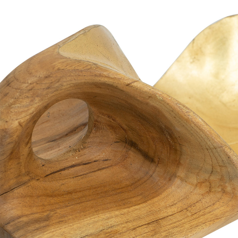 Assiette décorative sculptée avec intérieur en feuille d'or, bois de teck de 20 pouces