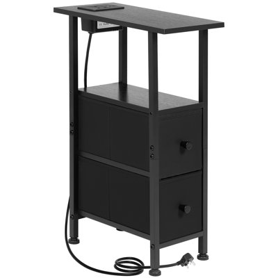 LIKISAK Slim End Table, Narrow Tablle 2 Drawers