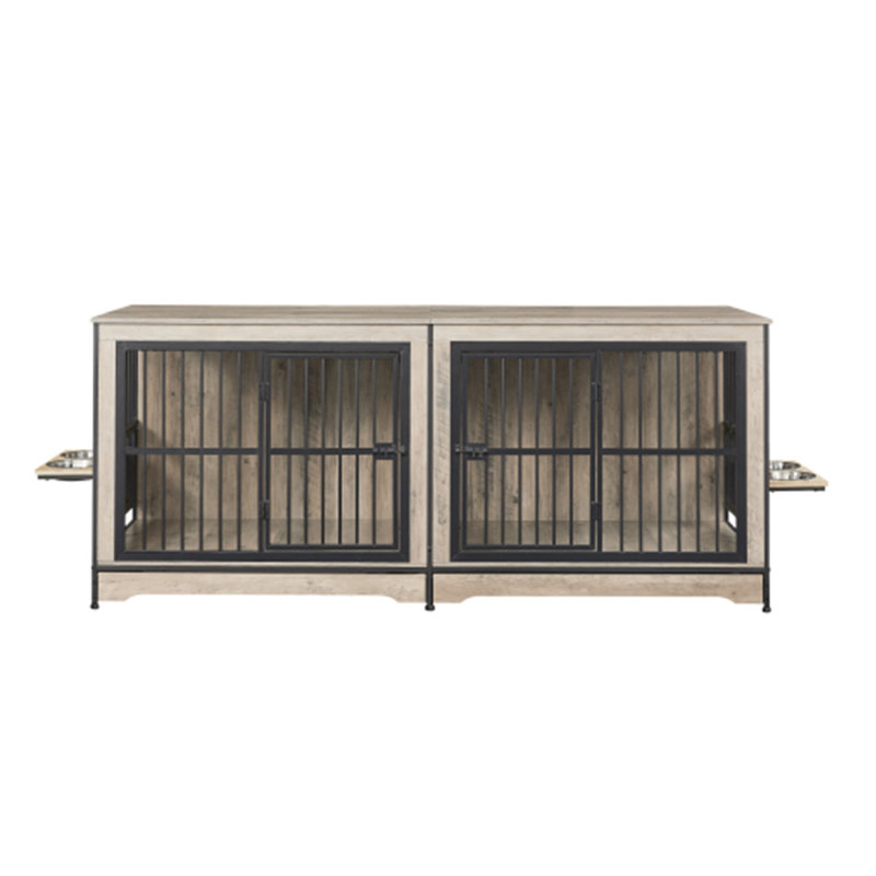 Cage pour chien 78,7 po de style intérieur avec bol d'alimentation rotatif gris, Gris