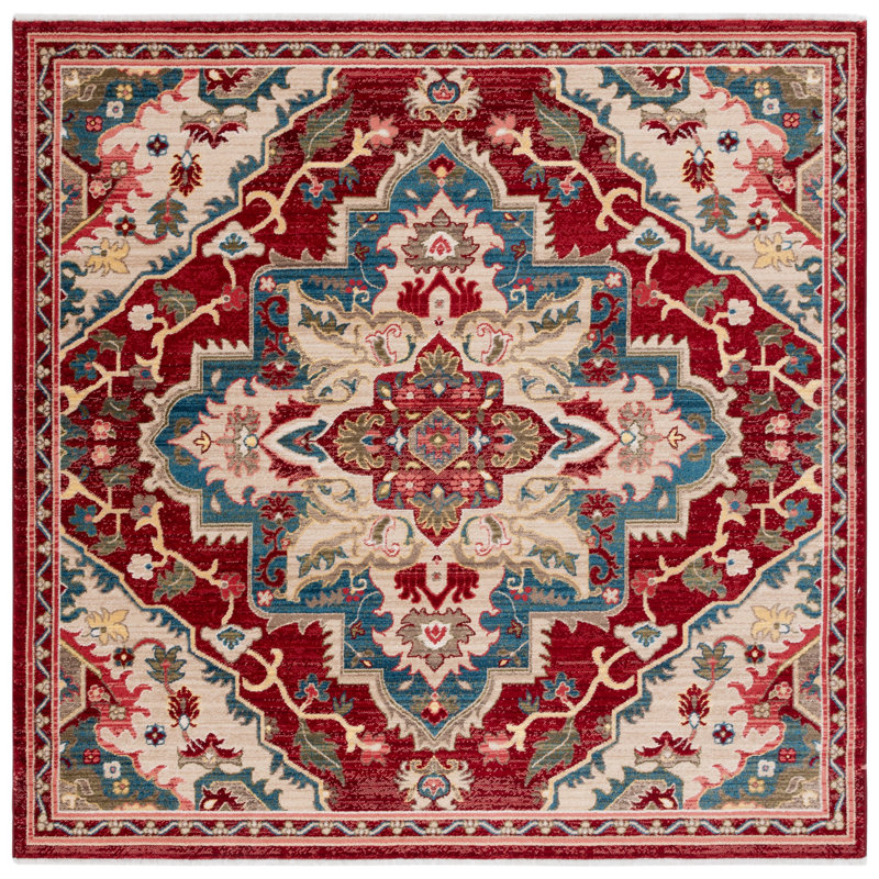 Tapis rouge Kurtz, Carré 6 pi 7 po, Red/Beige