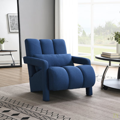 Chaise d'appoint moderne rembourrée, tissu en lin confortable avec coussin pour le salon, la chambre à coucher. Lin