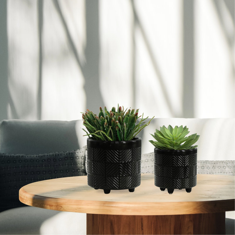 Jardinières modernes en céramique 6/8 po, noir brillant, pour le patio et le Nouvel An 2, pendaison de crémaillère 6/8 po