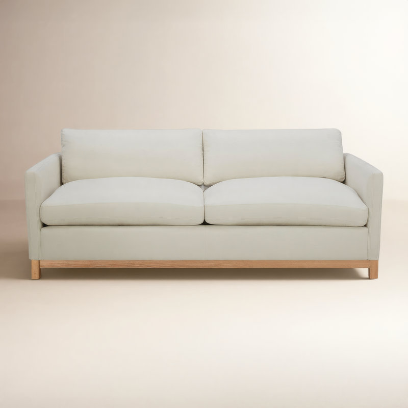 Canapé rembourré Liz, Bois naturel, H 32,28 po x l 101,97 po x P 39,37 po, Lin en tweed de coton Flannigan