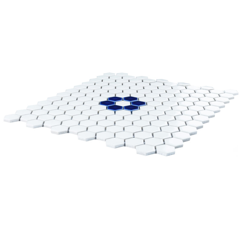 Metro Ion 1" Hex Sapphire Single Flower Wht 10-1/4" x 11-7/8" Porcelain Mosaic Floor & Wall Tile