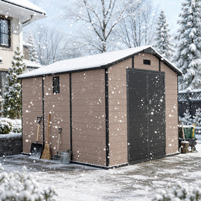 8x10 FT Plastic Outdoor Storage Shed - Lockable Resin Tool Shed with Window & Floor, Champagne