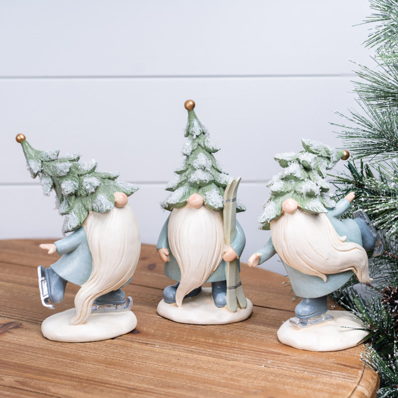 Gnome de pin avec skis et patins (ensemble de 3)