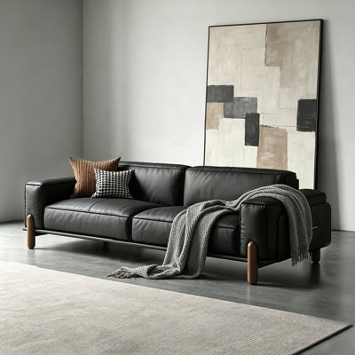Canapé modulaire noir en cuir véritable