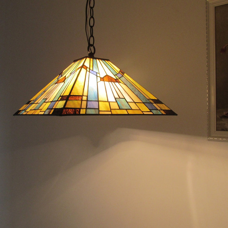 Luminaire suspendu de style mission 2 lumières avec abat-jour 16 po Chloe Lighting Kinsey - H 7,3 po style Tiffany
