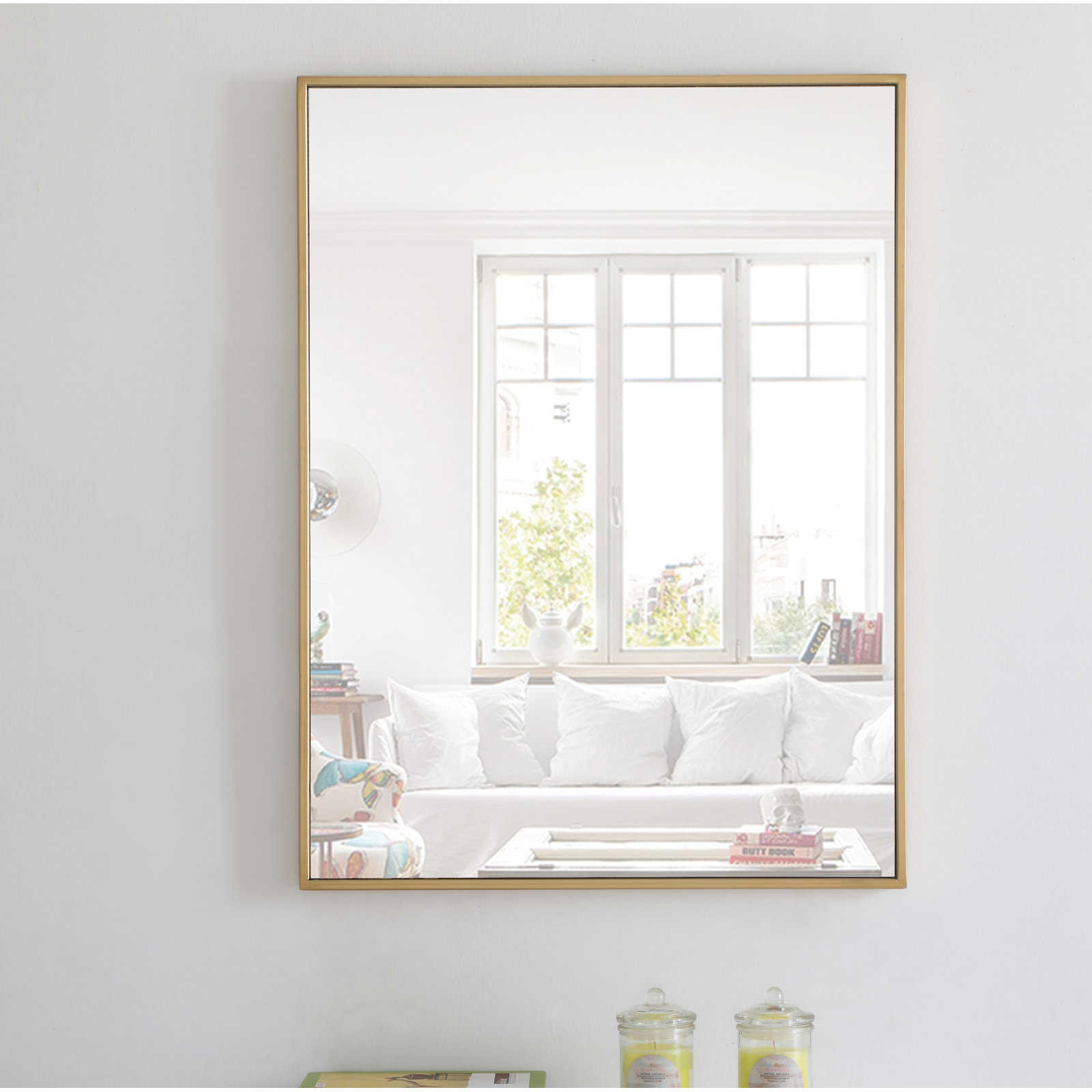 Sabine Metal Rectangle Wall Mirror, 36" x 24", Brass