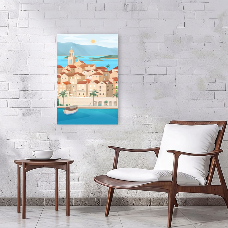 «Harbour Sunrise Abstract Palm Architecture City», reproduction d'art murale, H 36 po x l 24 po