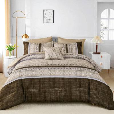 8 Pieces Boho Striped Bed in a Bag Comforter Set Soft Microfiber Bedding Set for All Season
