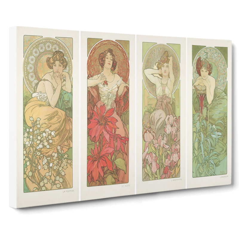 Precious Stones by Alphonse Mucha - Wrapped Canvas Painting, 40cm H x 60cm W x 3cm D