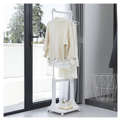 2-Tier Laundry Hamper Sorter with Hanging Bar, Rolling Laundry Cart with Removable Wheels - Stackable Small Space Organizer for Dorm, Bathroom, Closet
