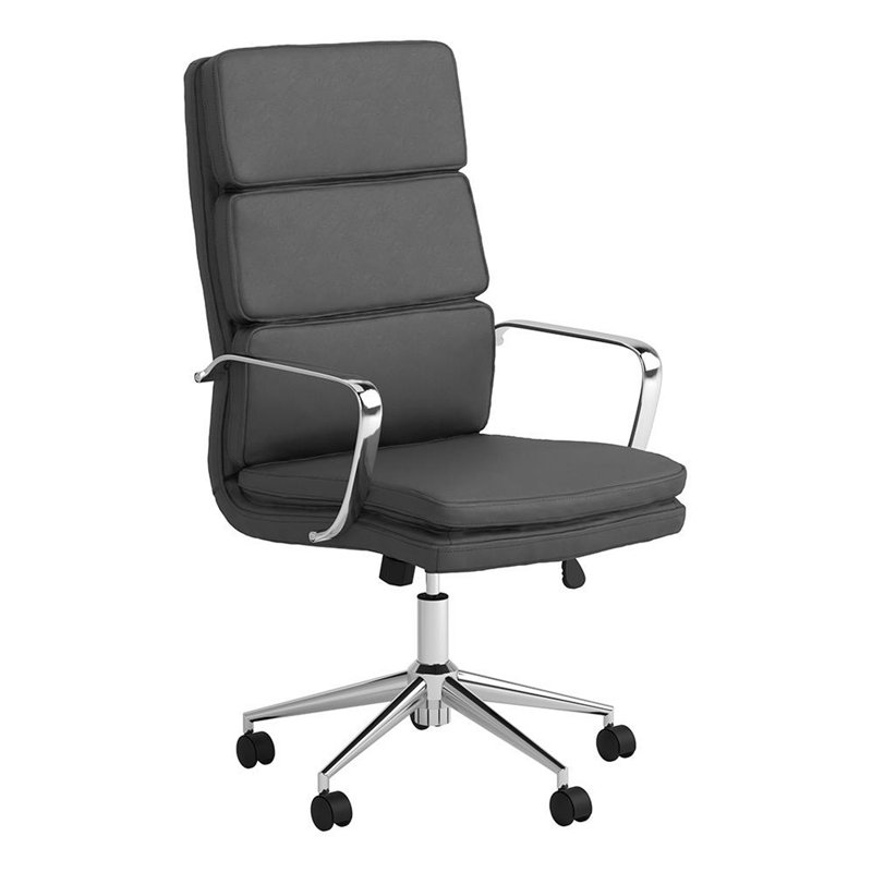 Chaise de bureau chromée rembourrée avec roulettes, Gris