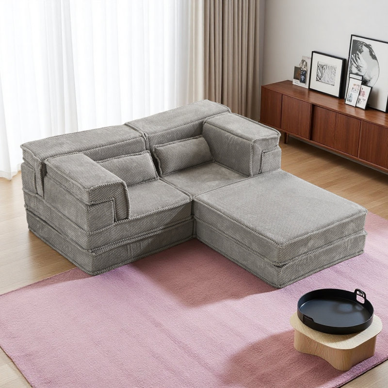 Compression Mahjong Sofa,Convertible Floor Sofa Bed,DIY Boneless Modular Sectional Sofa,No Assembly Required,Circle Fleece Fabric