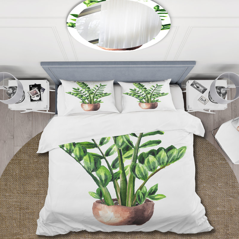 Zamioculcas Tropical Plant With Green Leaves - Traditional Duvet Cover Set - Microfiber Polyester