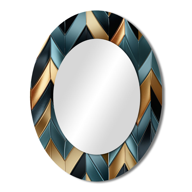 Métallique Chevron Elegance Patter - Grand miroir mural ovale sur métal, H 43 po x l 33 po
