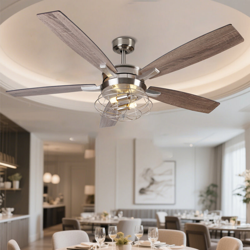 52-Inch Satin Nickel  2-Light 10 speed Farmhouse Vila Ceiling Fan with light and romote control 