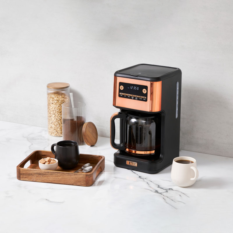 Cafetière numérique 14 tasses avec réglages HADEN, Noir / Cuivre