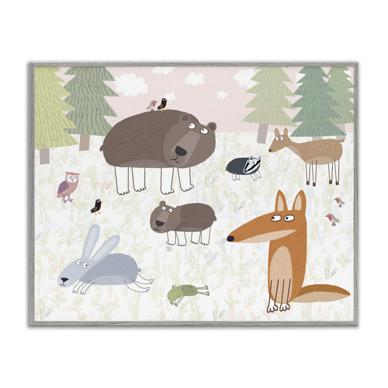Giclée encadrée, animaux de la forêt, par Carla Daly, H 11 po x l 14 po, Giclée de ferme grise encadrée