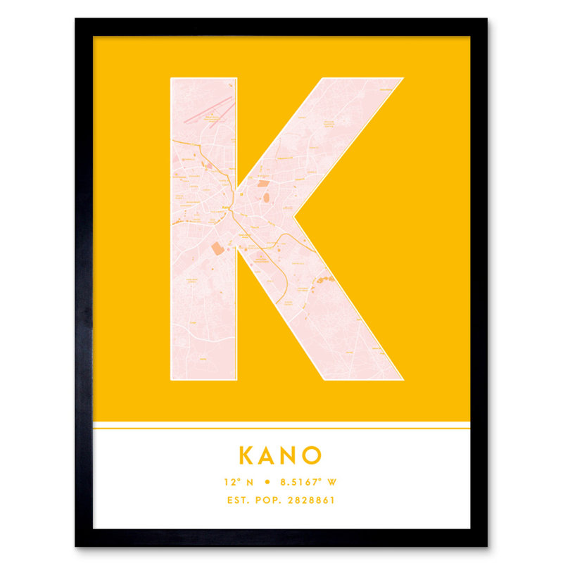 Kano City Map Kano Yellow - Single Picture Frame Typography
