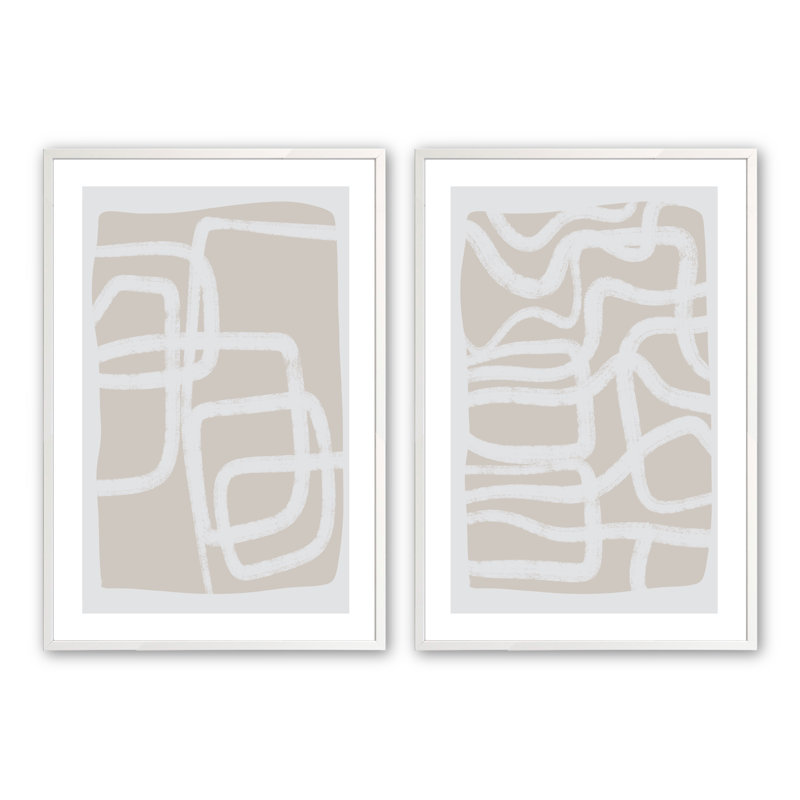 «Sallee Greige Simple Abstract», ensemble de 2 encadrés sur papier par 2 pièces par Line2Form, H 12 po x l 16 po x P 1,25 po