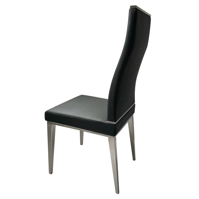 Chaise rembourrée en similicuir avec base en acier inoxydable, Noir, Acier Inoxydable