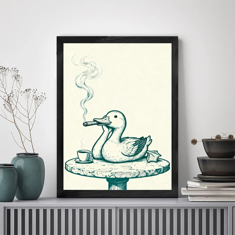«Ducks vintage» encadré noir appréciant le thé de l'après-midi et fumant des impressions encadrées de style rétro