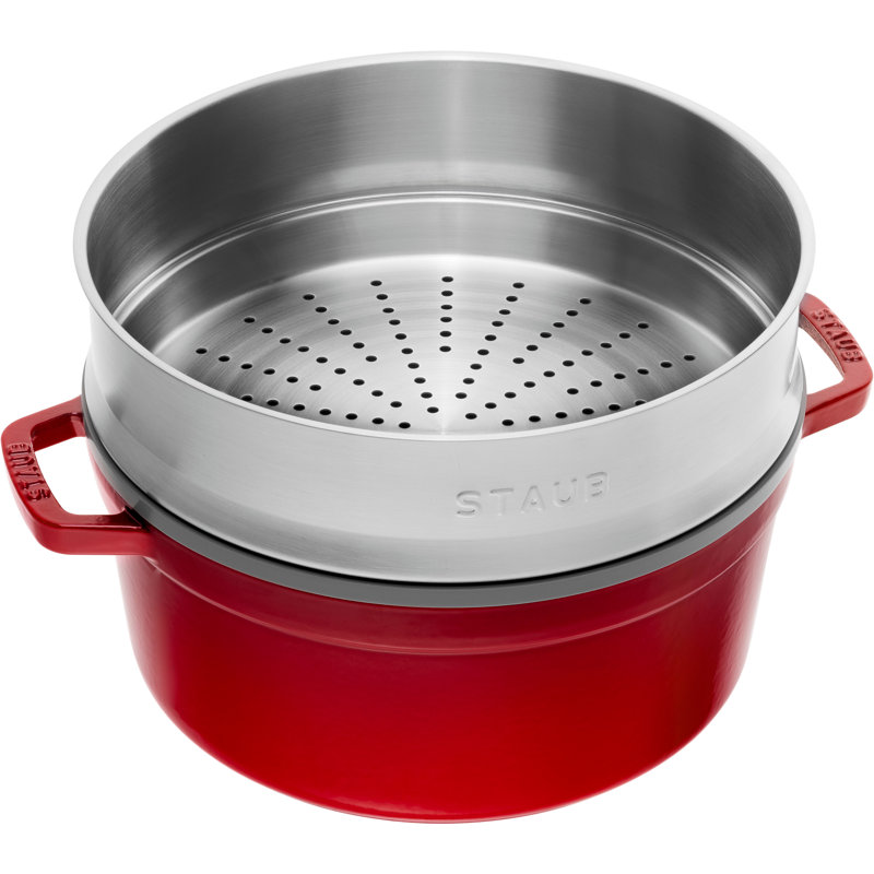 STAUB 5.2 l Cast Iron Round Casserole Dish with Lid, Cherry