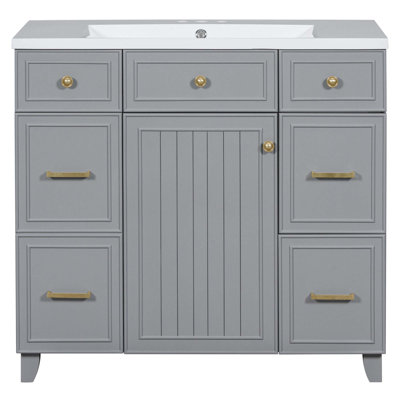 Ensemble de meuble-lavabo 36 po avec lavabo, lavabo simple, meuble-lavabo avec porte à fermeture douce et tiroir