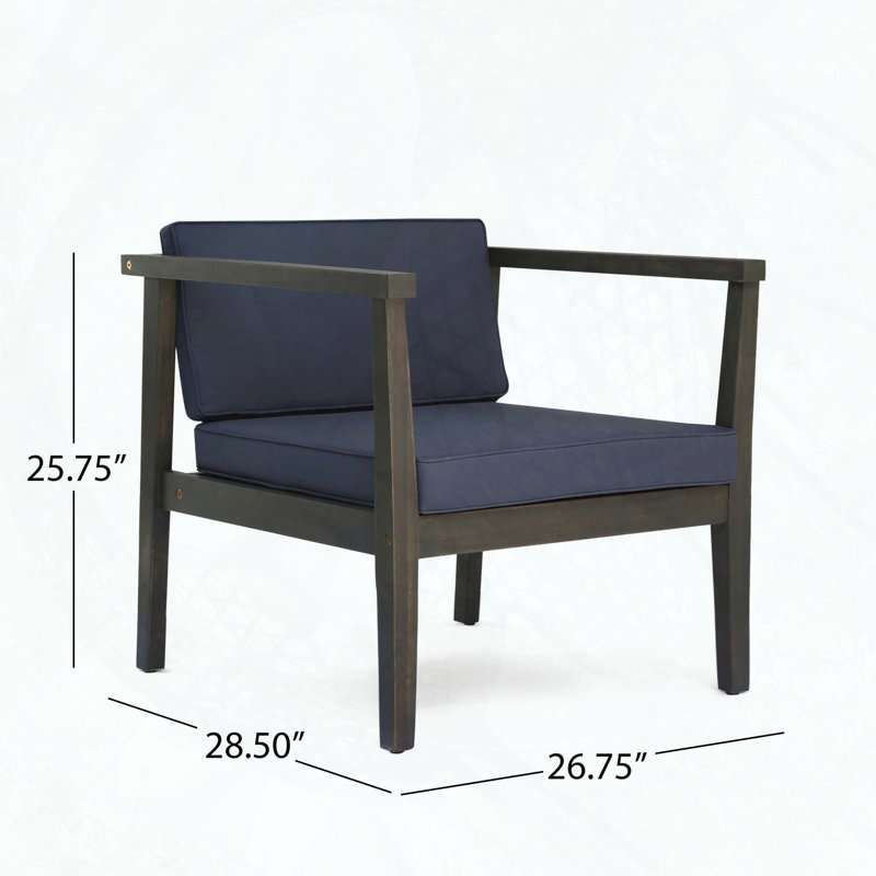 Fauteuil club en bois d'acacia avec coussin gris foncé - pour le patio et la cour